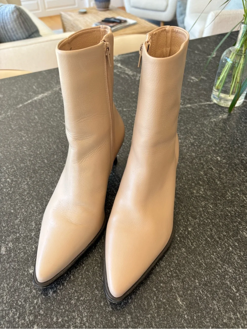 Matisse Nude Leather Pointed Toe Ankle Boots